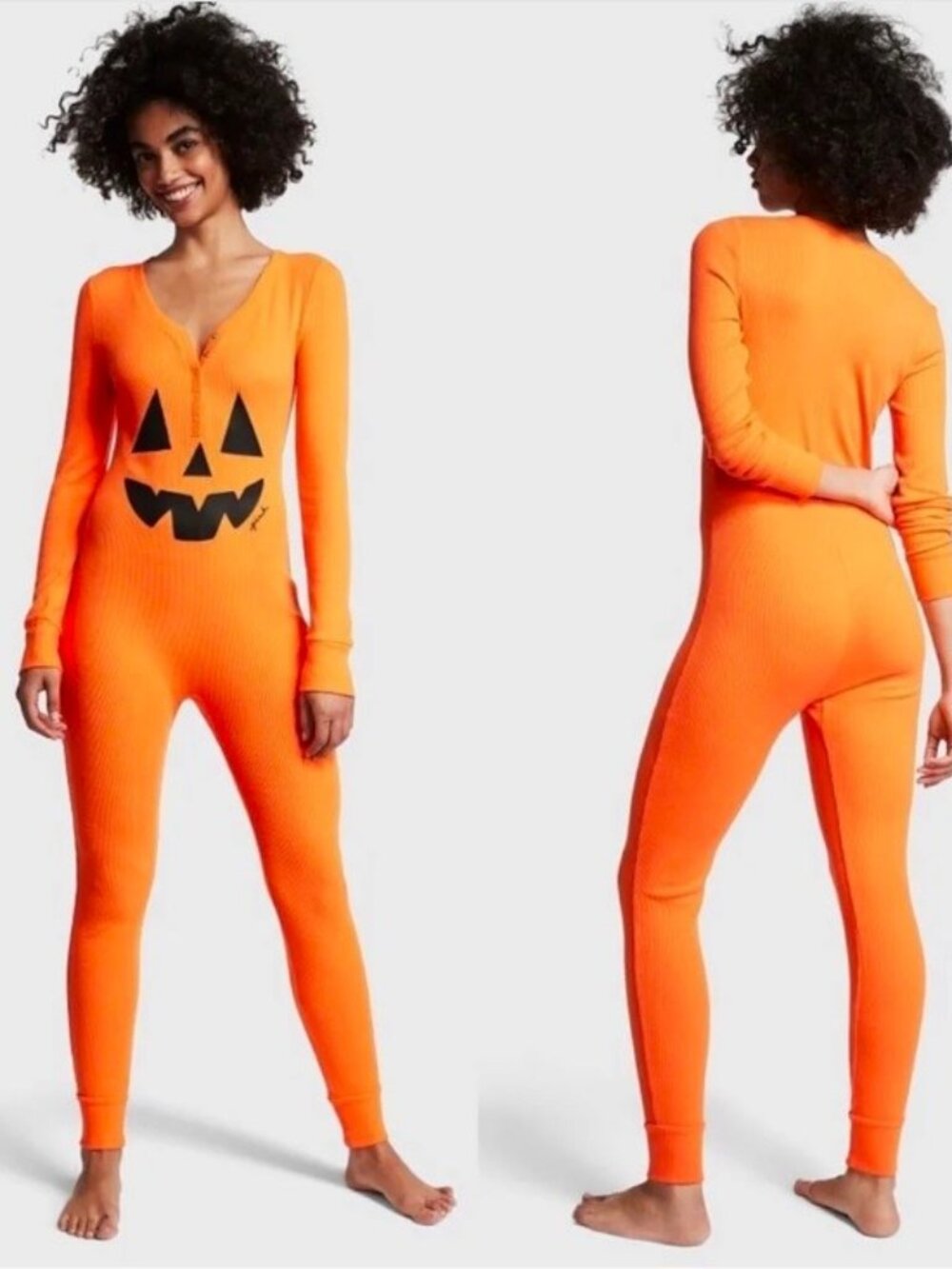 PINK Victoria Secret Thermal Sleep One Piece Halloween Pajama Orange SIZE LARGE
